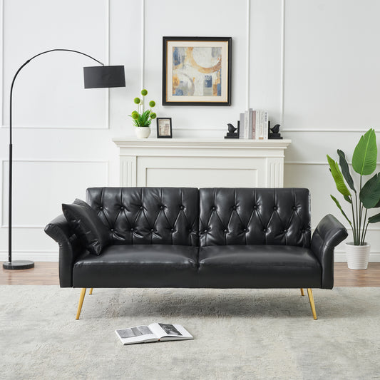 67.71 Inch Black Faux Leather sofa bed with adjustable arms House to Home Furnishings LLC