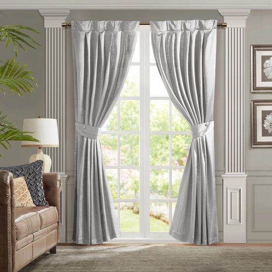 Pleat Curtain Panel with Tieback (Single) Silver Olliix.com