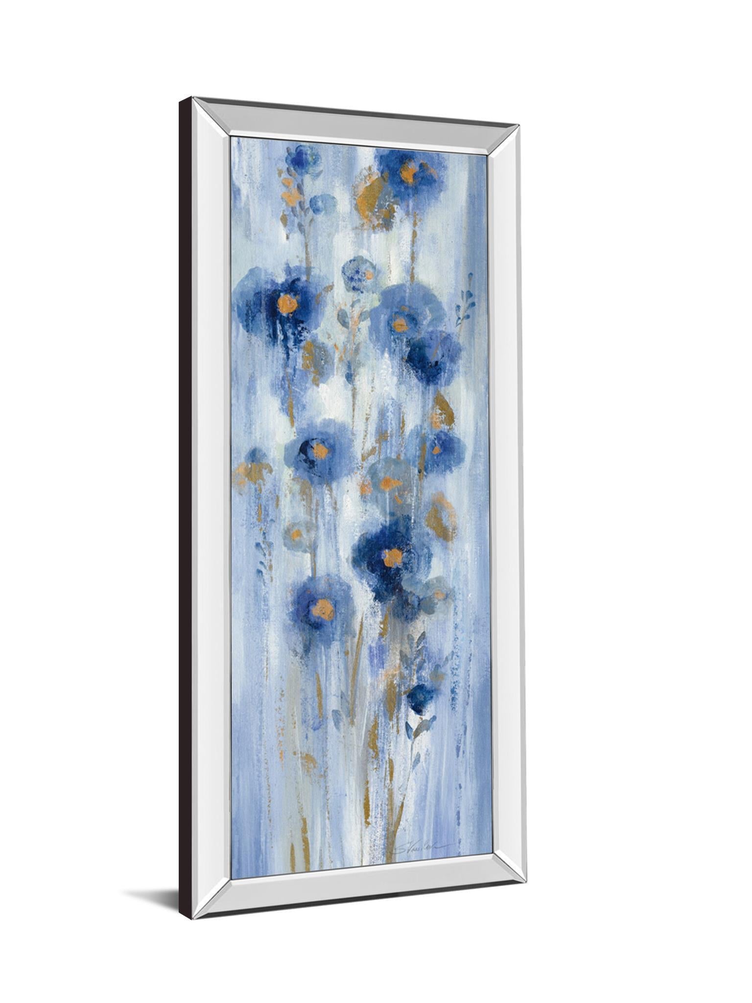 Seaside Flowers I By Silvia Vassileva - Mirrored Frame Wall Art - Blue Classy Art