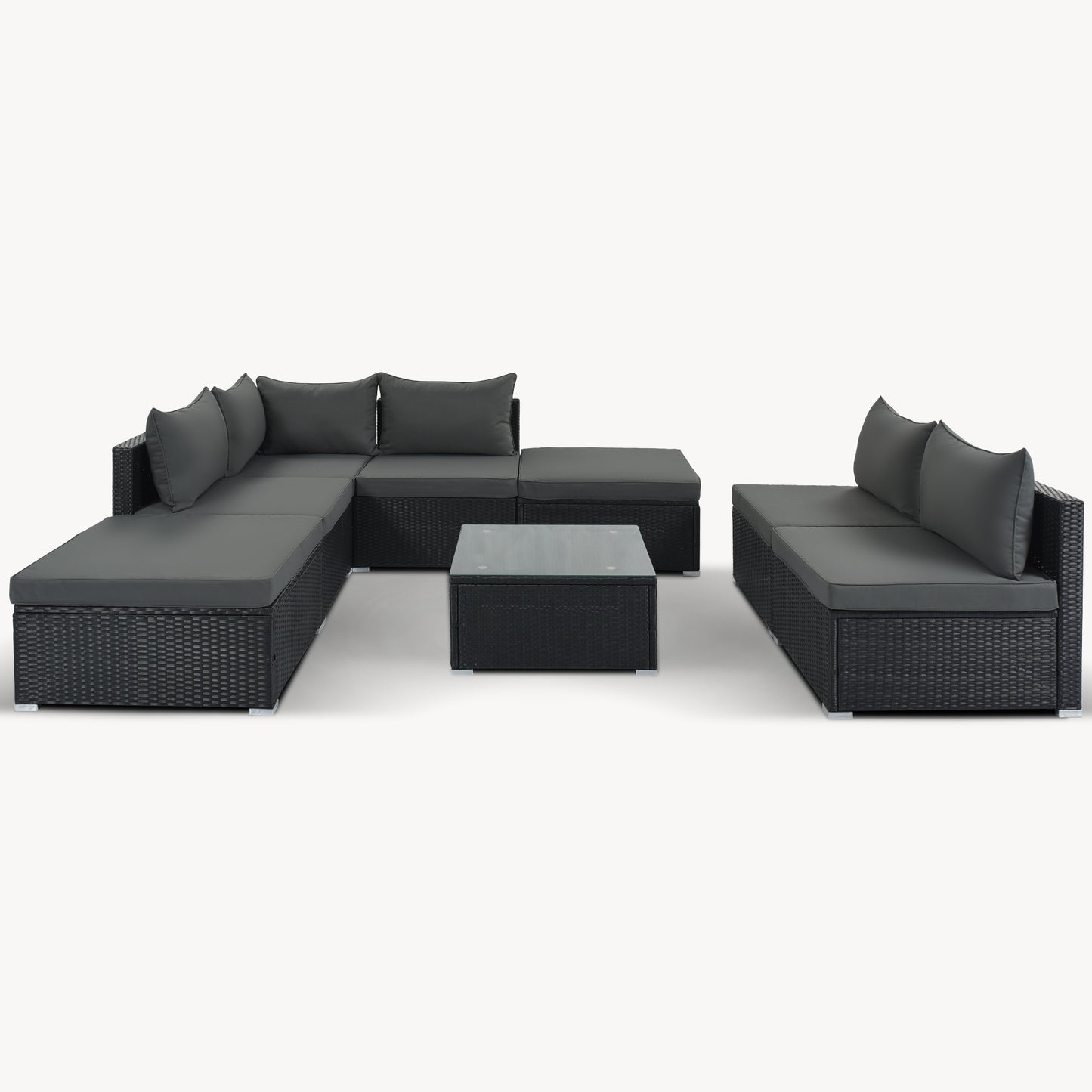 8-Pieces Sectional Sofa Outdoor Patio Furniture Sets, Garden Conversation Wicker Sofa Set, Single Sofa Combinable, Gray Cushions Black Wicker House to Home Furnishings LLC