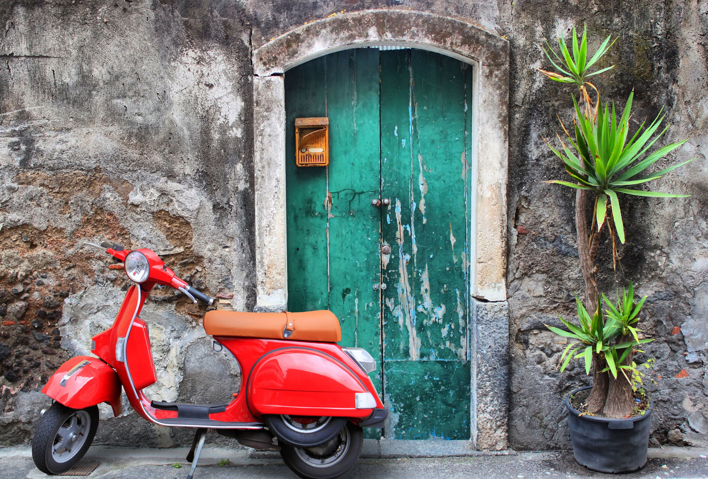 Moped And Door - Green Classy Art