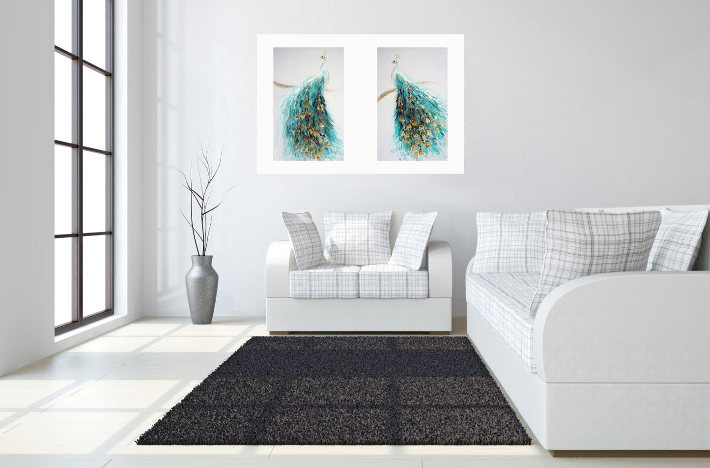 Hand Painted Textured Canvas in Frame (Set of 2) - Light Blue Classy Art