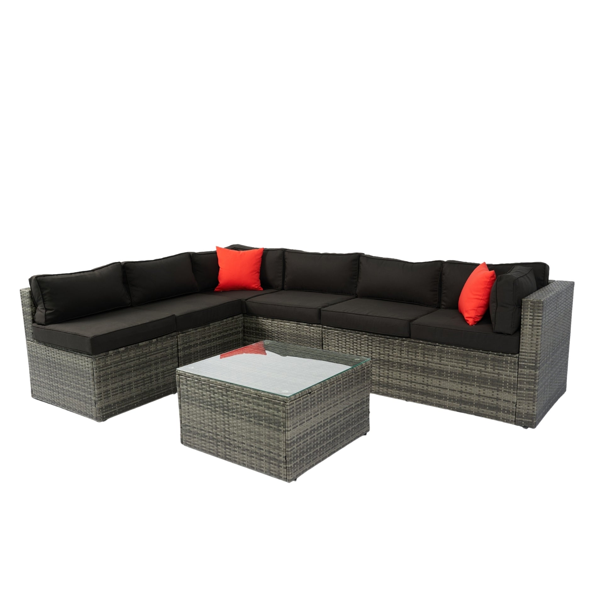 5 Pieces PE Rattan sectional Outdoor Furniture Cushioned U Sofa set with 2 Pillow Grey wicker + Black Cushion House to Home Furnishings LLC