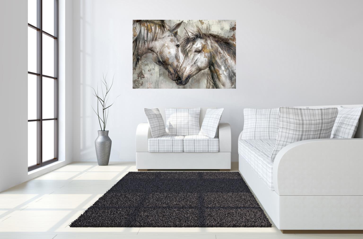Floating Tempered Glass With Foil Horses In Love - Gray Classy Art