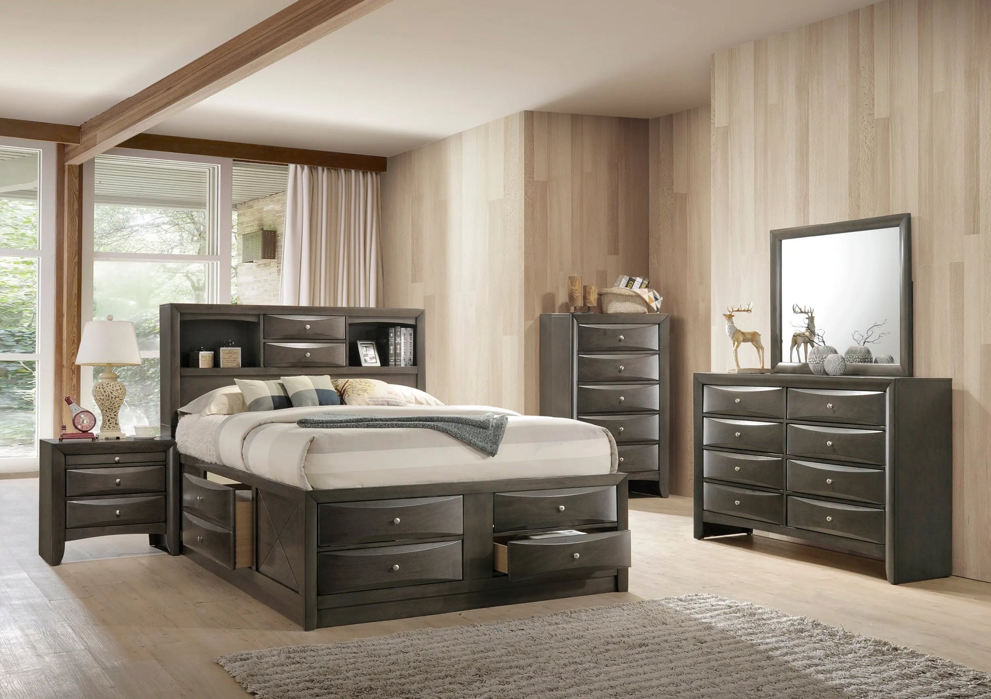 Emily Gray King Storage Platform Bed Crown Mark