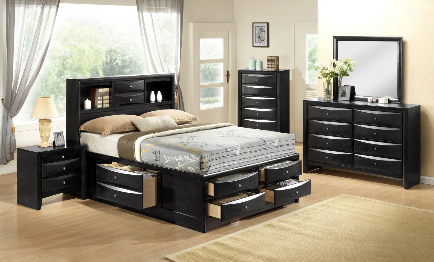 Emily Black King Storage Platform Bed Crown Mark