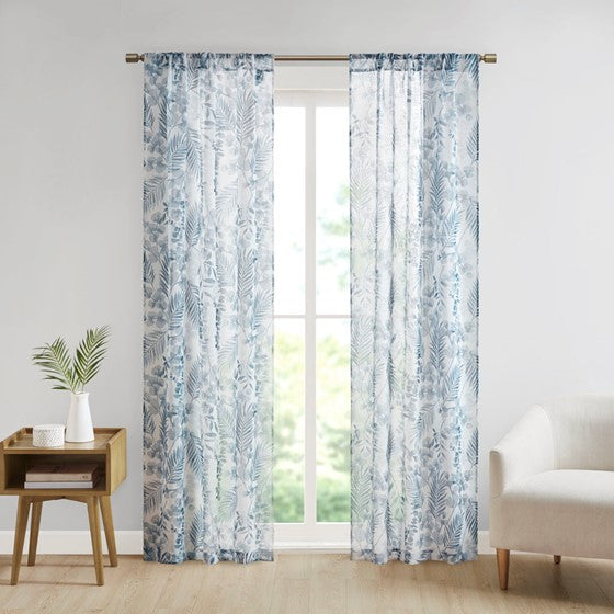 Botanical Printed Texture Sheer Window Pair Blue Olliix.com