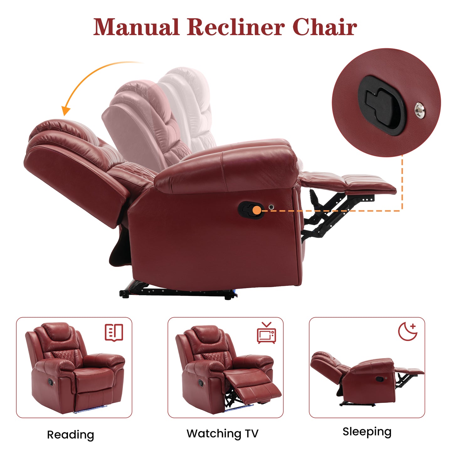 3 Pieces Recliner Sofa Sets Home Theater Seating Manual Recliner Chair with Center Console and LED Light Strip for Living Room, Wind Red House to Home Furnishings LLC