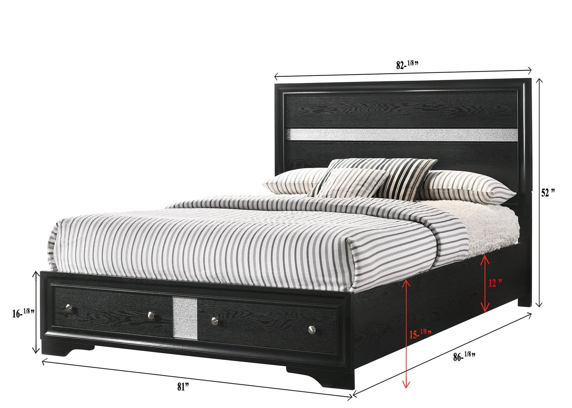 Regata Black/Silver King Storage Platform Bed Crown Mark