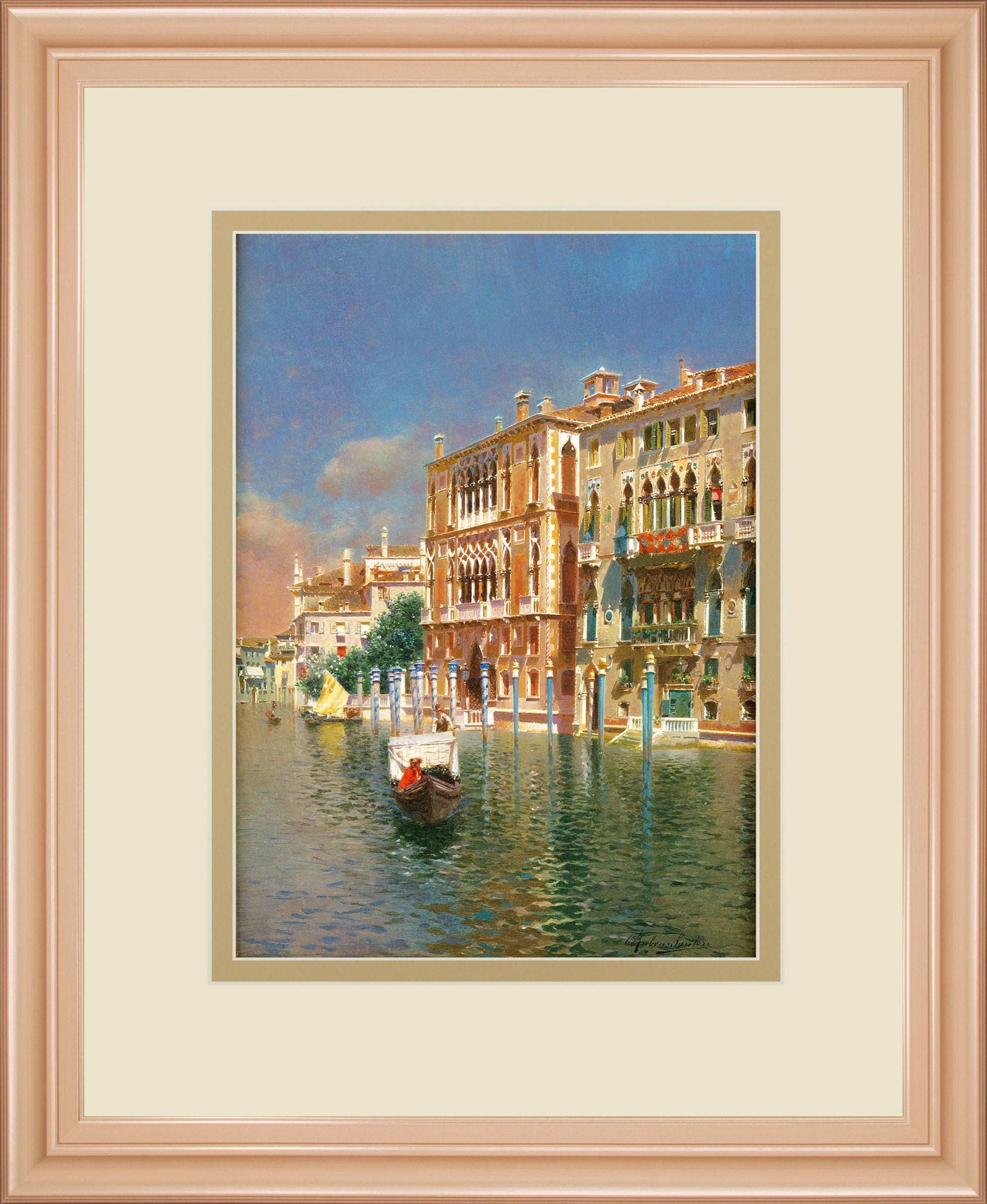 The Grand Canal, Venice By Rubens Santora - Framed Print Wall Art - Blue Classy Art