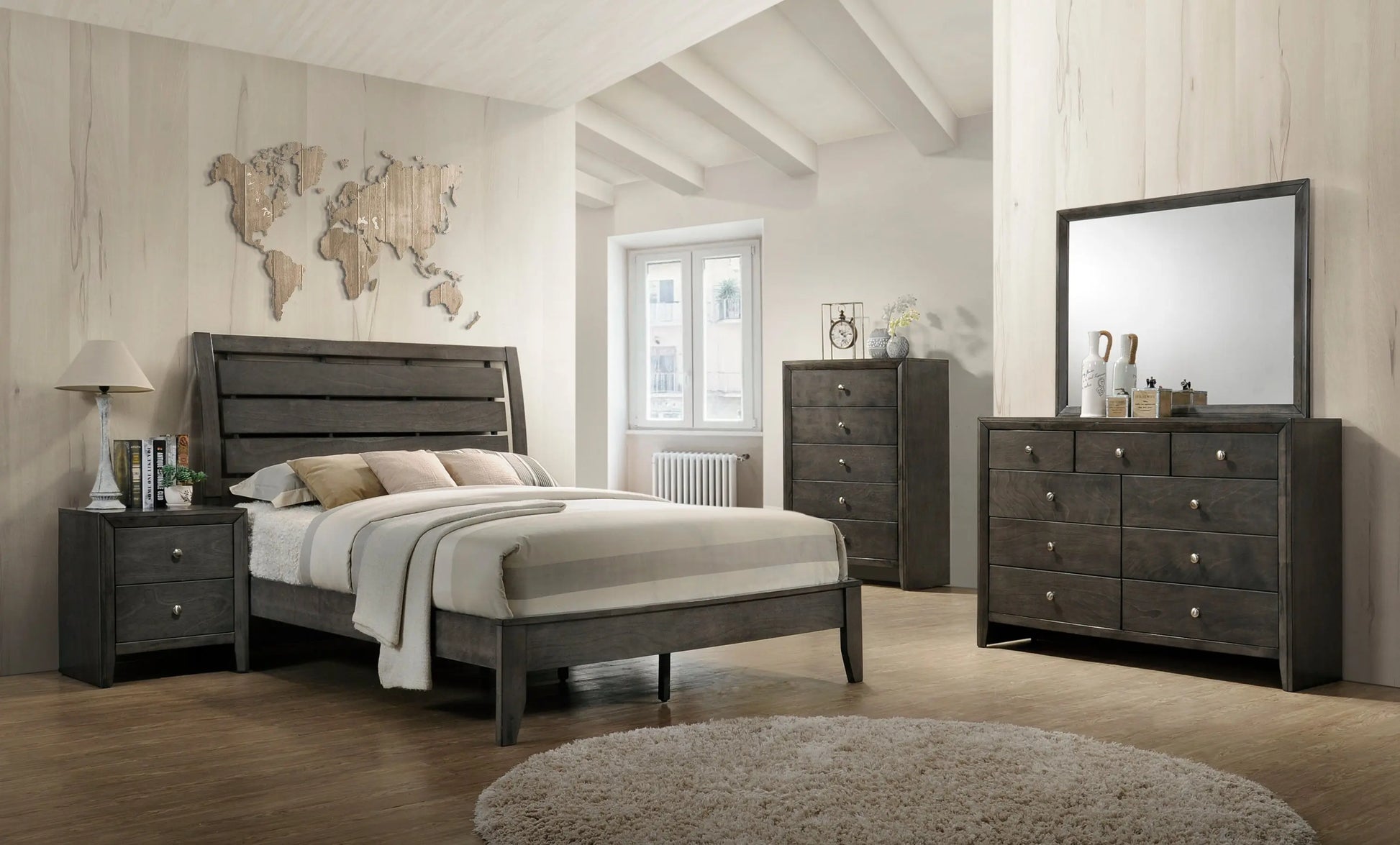 Evan Gray Panel Bedroom Set Crown Mark