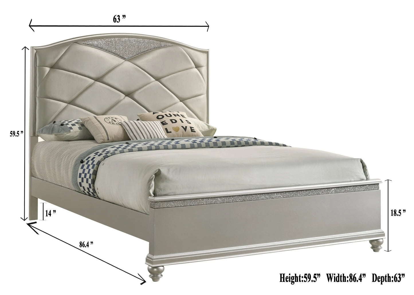 Valiant Champagne Silver Upholstered Panel Bedroom Set Crown Mark