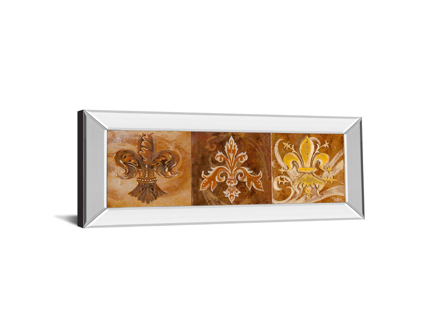 Fleur De Lis Trio Il By Thomas Riker Mirror - Framed Print Wall Art - Dark Brown Classy Art