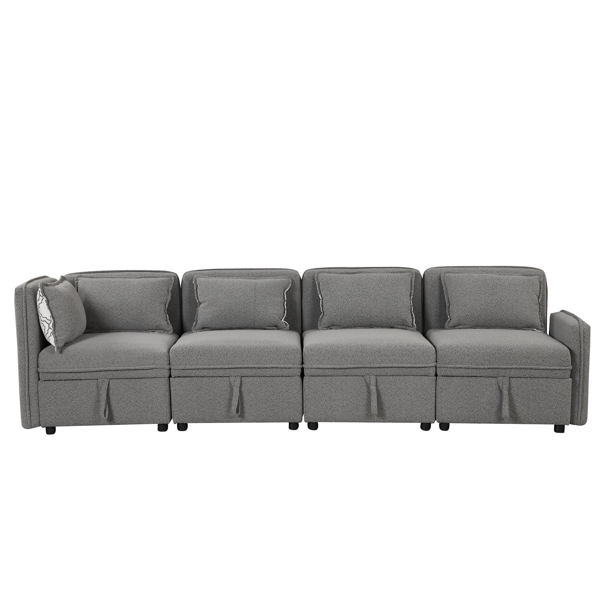 122.8" Convertible Modular Minimalist Sofa Free Combination 4 Seater Sofa Chenille Fabric Sectional sofa with 5 Pillows for Living Room, Office, Apartment, Small Space, Gray House to Home Furnishings LLC