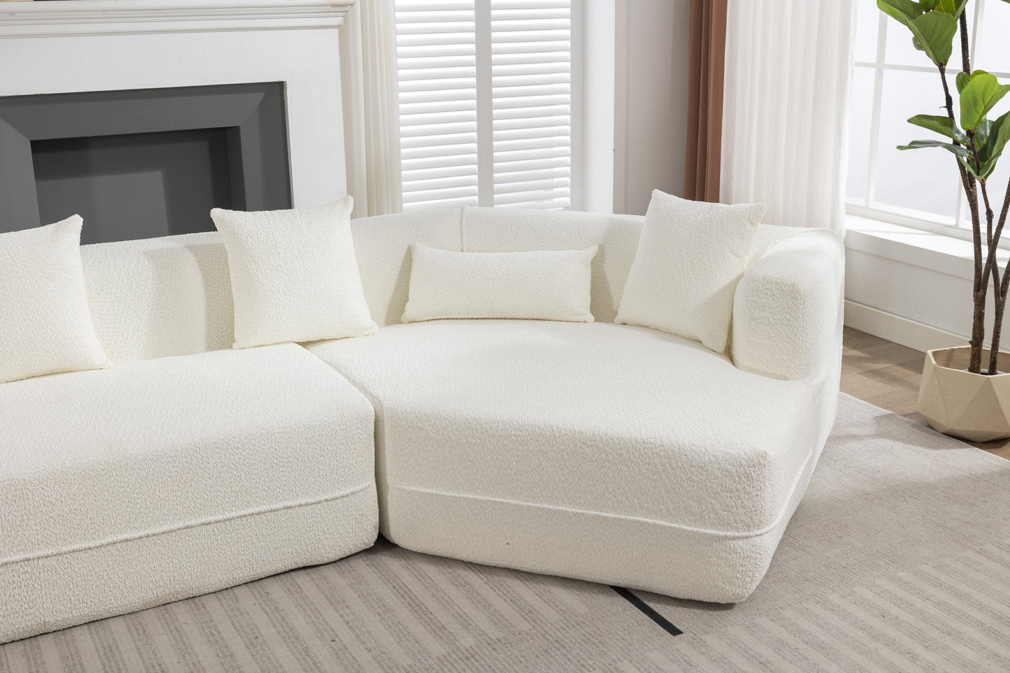 [VIDEO PROVIDED] Modular Living room sofa set, modern minimalist style sofa, salon upholstered sleeper sofa, 2 PC free combination, round fiber fabric, anti-wrinkle fabric, creamy-white House to Home Furnishings LLC