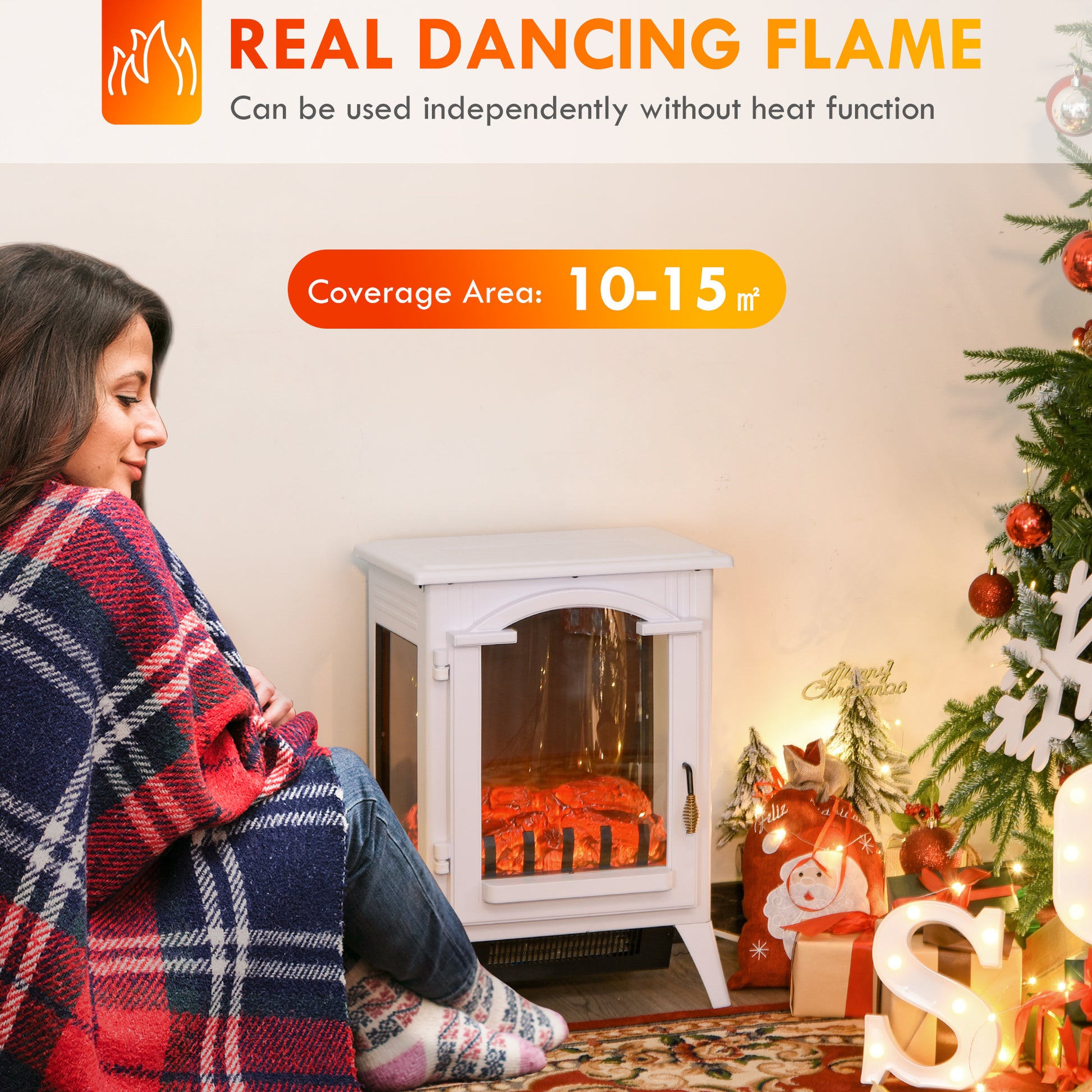 23" Electric Fireplace Heater, Fire Place Stove with Realistic LED Flames and Logs and Overheating Protection, 750W/1500W, White House to Home Furnishings LLC