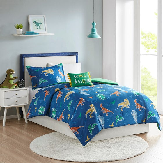 Robot Dinosaur Comforter Set Blue Twin Olliix.com