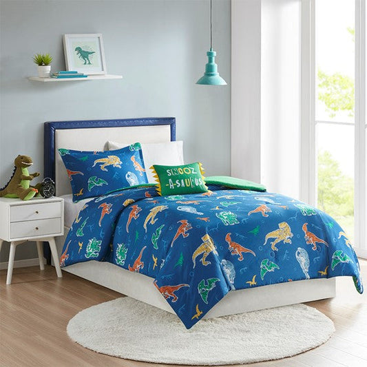 Robot Dinosaur Comforter Set Blue Twin Olliix.com