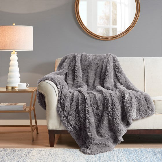 Faux Fur Throw 50x60" Grey Olliix.com