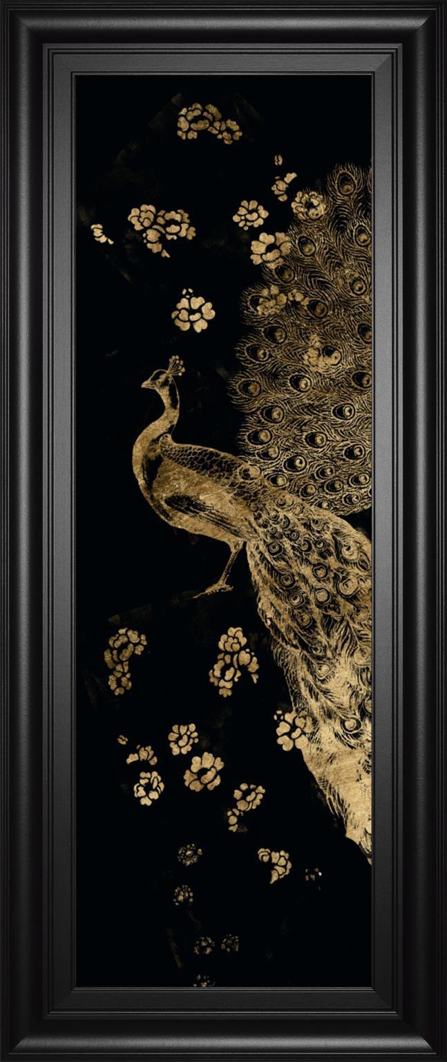 18x42 Gilded Peacock Triptych I By Jennifer Goldberger - Black Classy Art