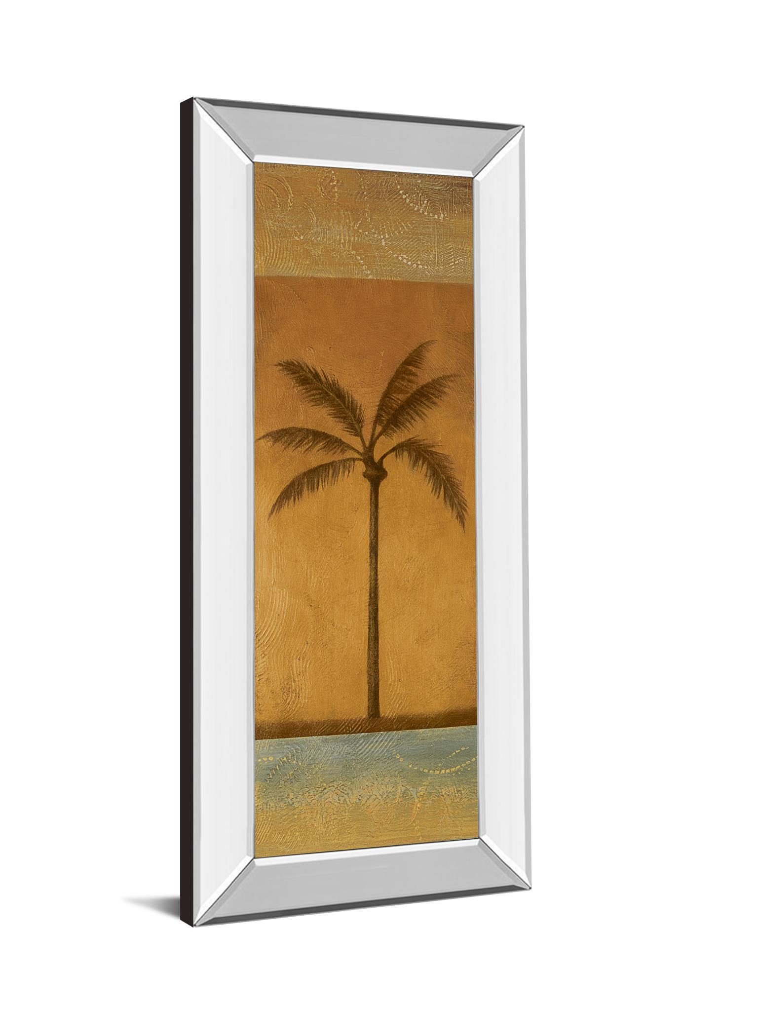 Golden Palm I By Jordan Grey - Mirror Framed Print Wall Art - Dark Brown Classy Art