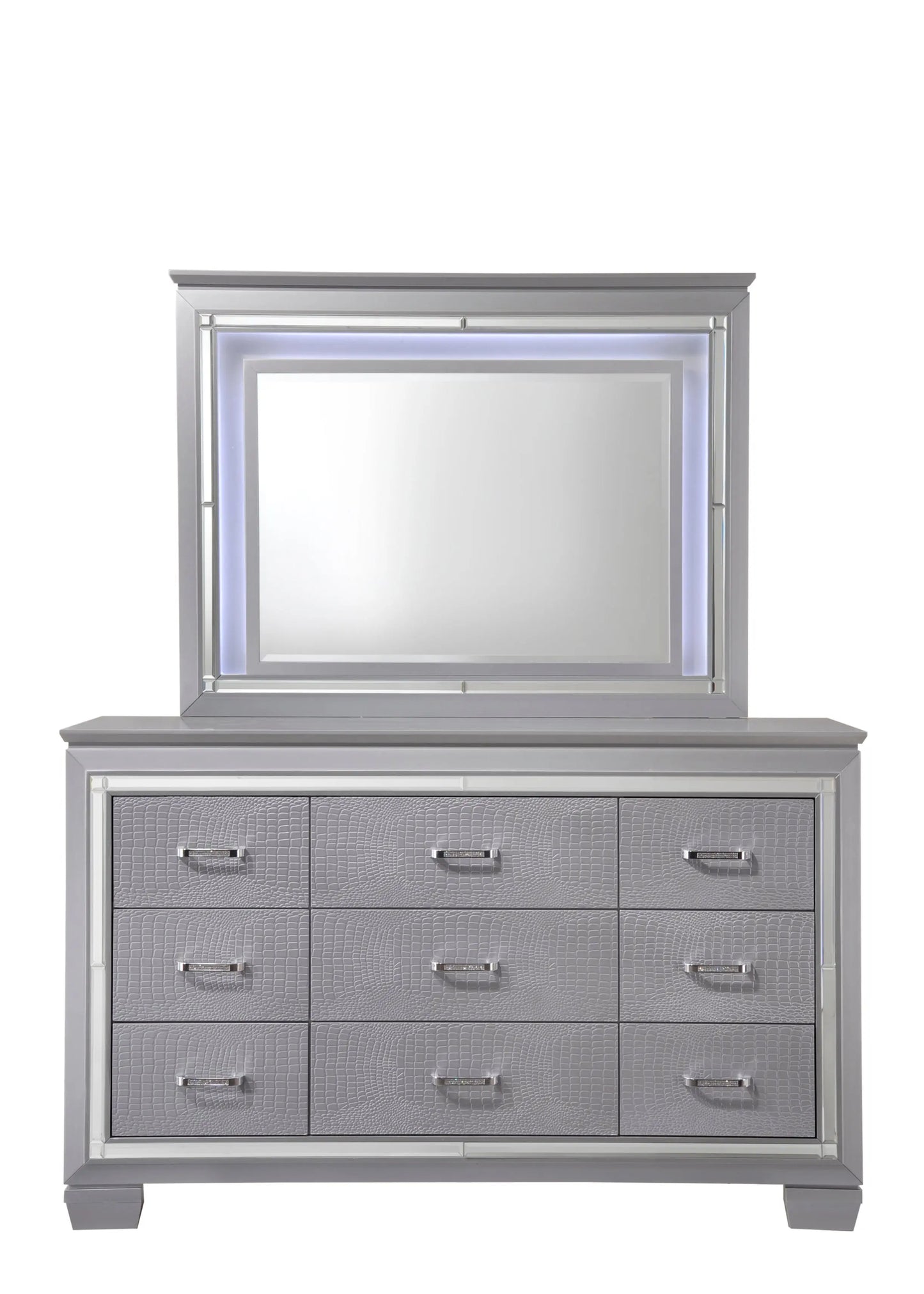 Lillian Silver LED Upholestered Bedroom Set Crown Mark