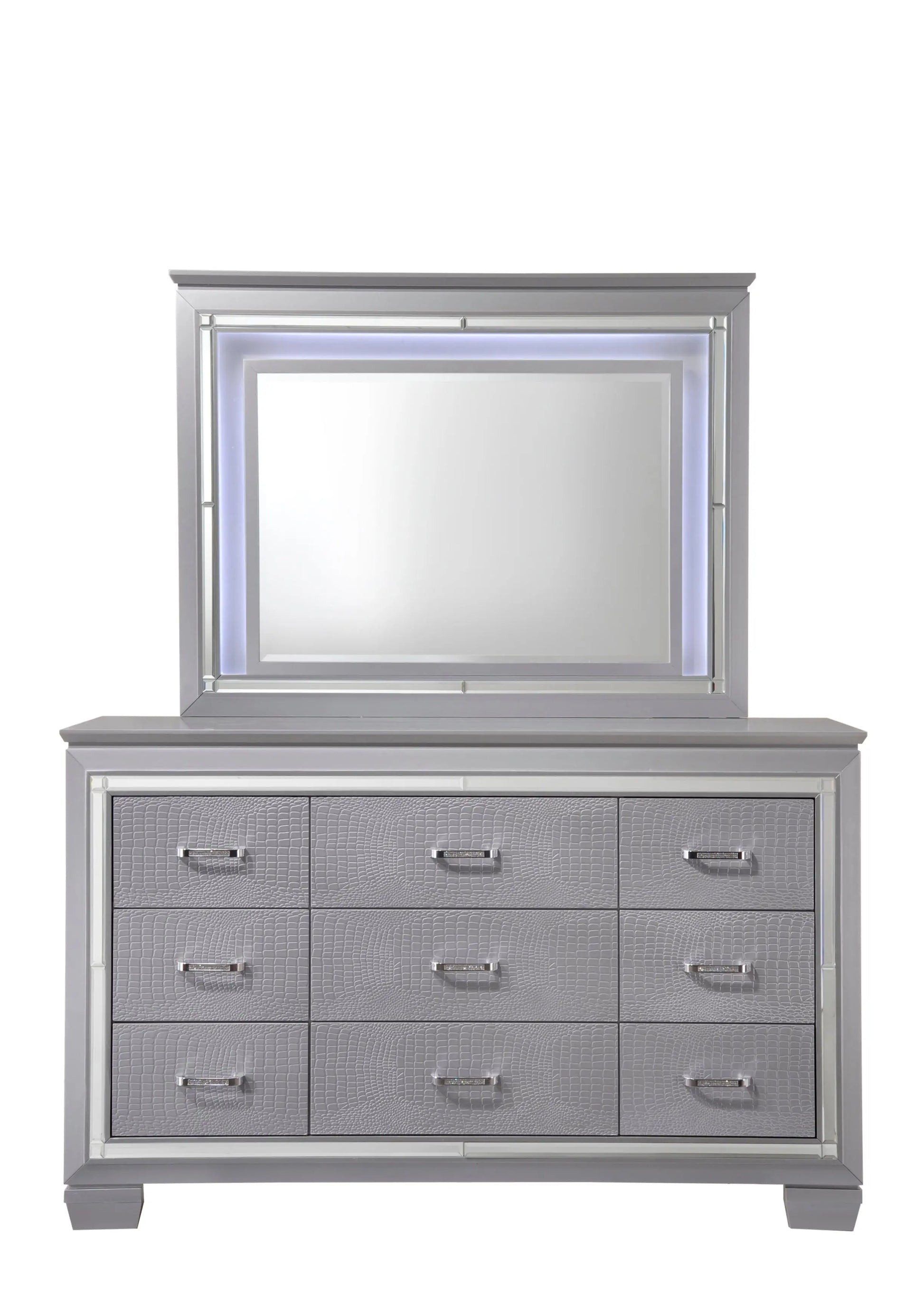 Lillian Silver LED Upholestered Bedroom Set Crown Mark