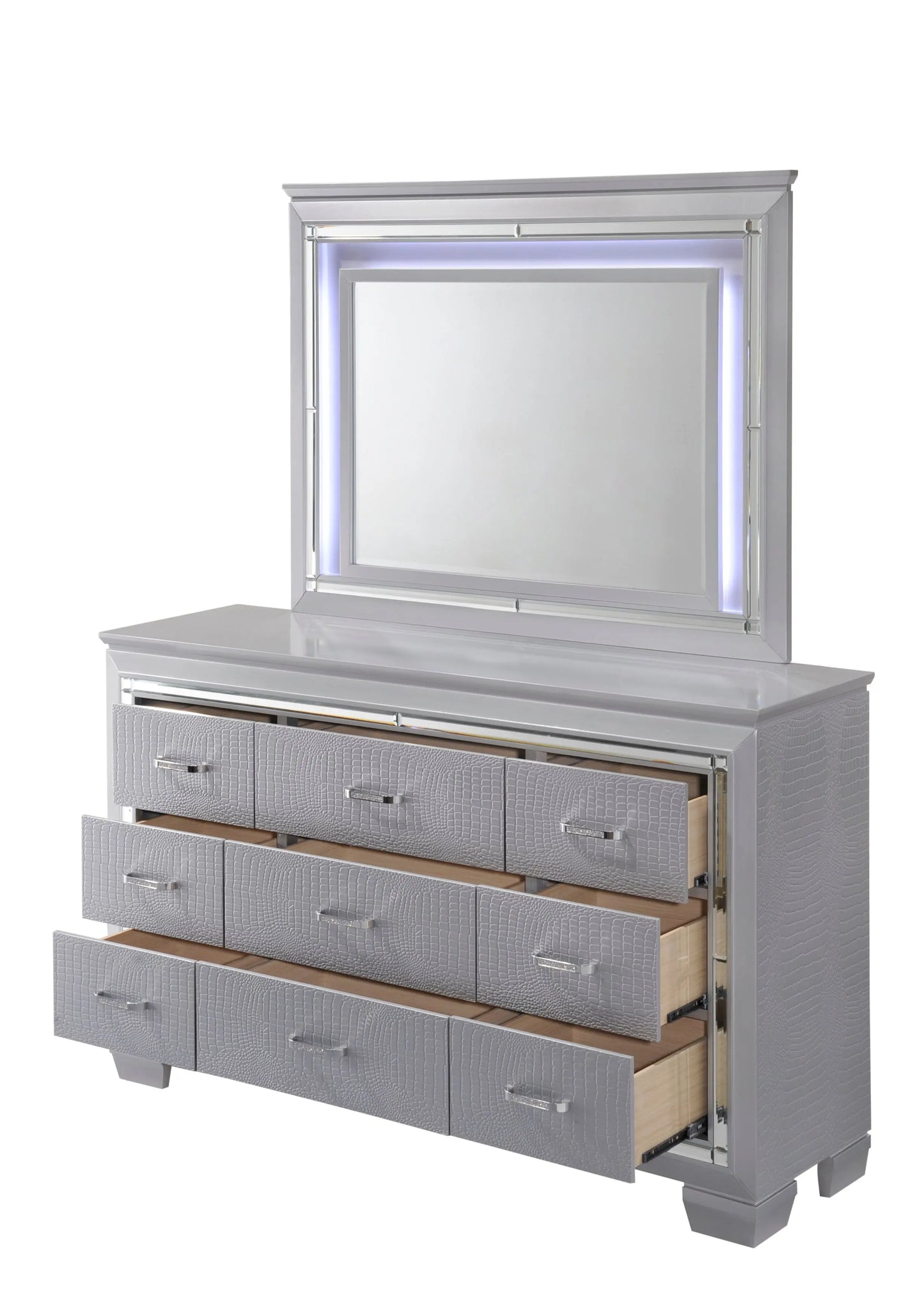 Lillian Silver LED Upholestered Bedroom Set Crown Mark