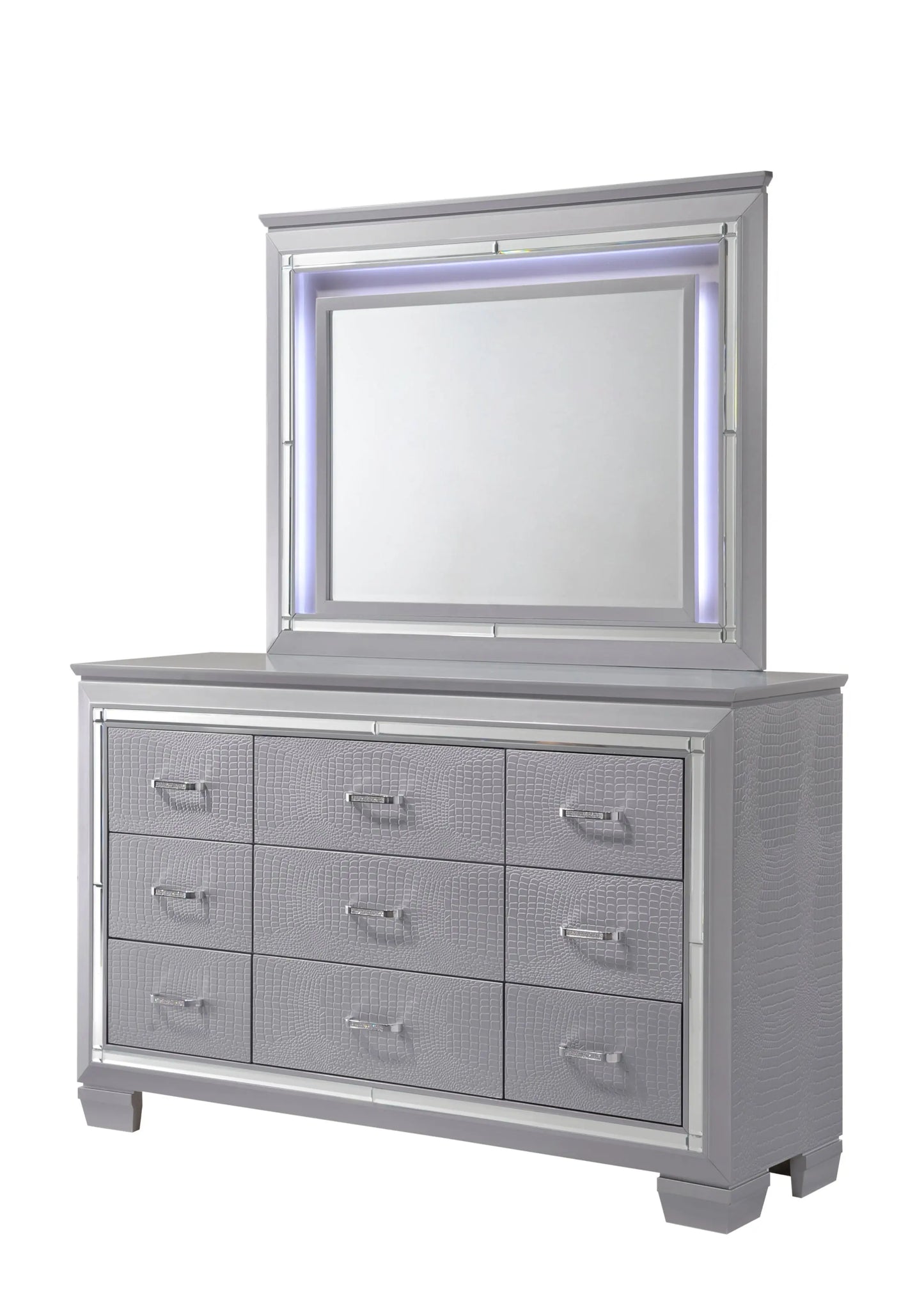 Lillian Silver LED Upholestered Bedroom Set Crown Mark