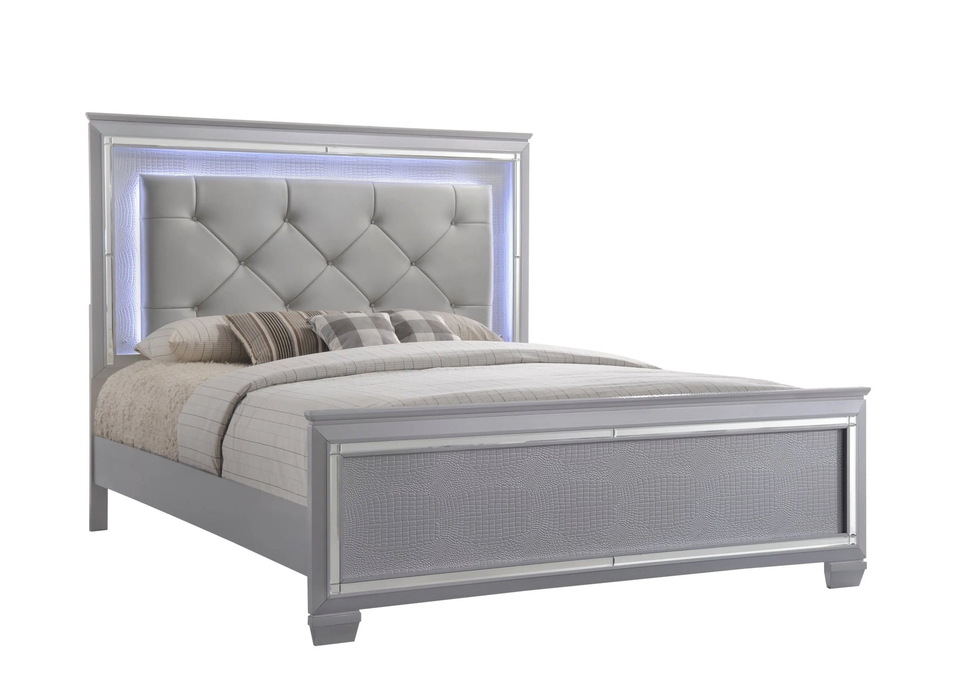 Lillian Silver King LED Upholestered Bed Crown Mark