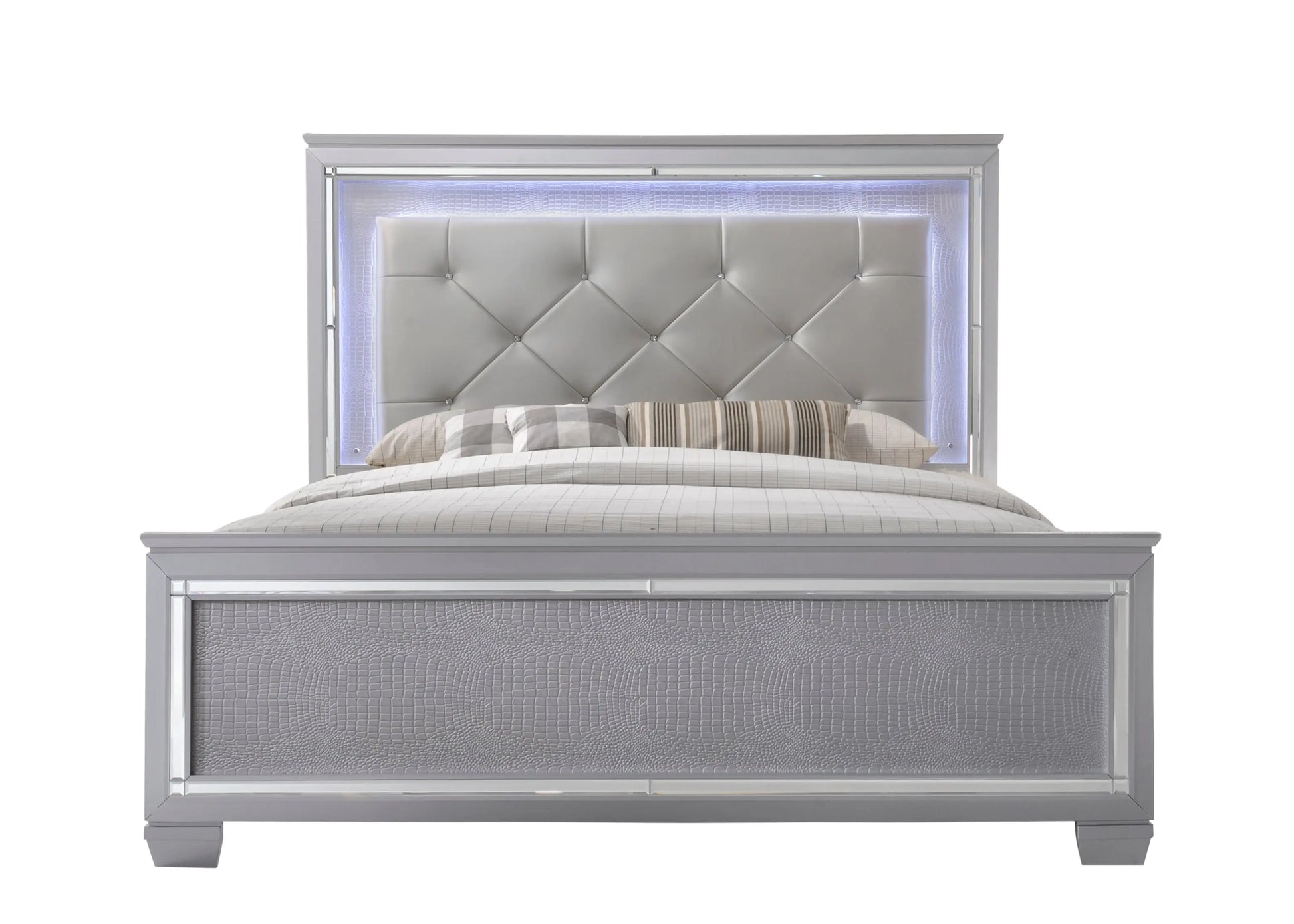 Lillian Silver King LED Upholestered Bed Crown Mark