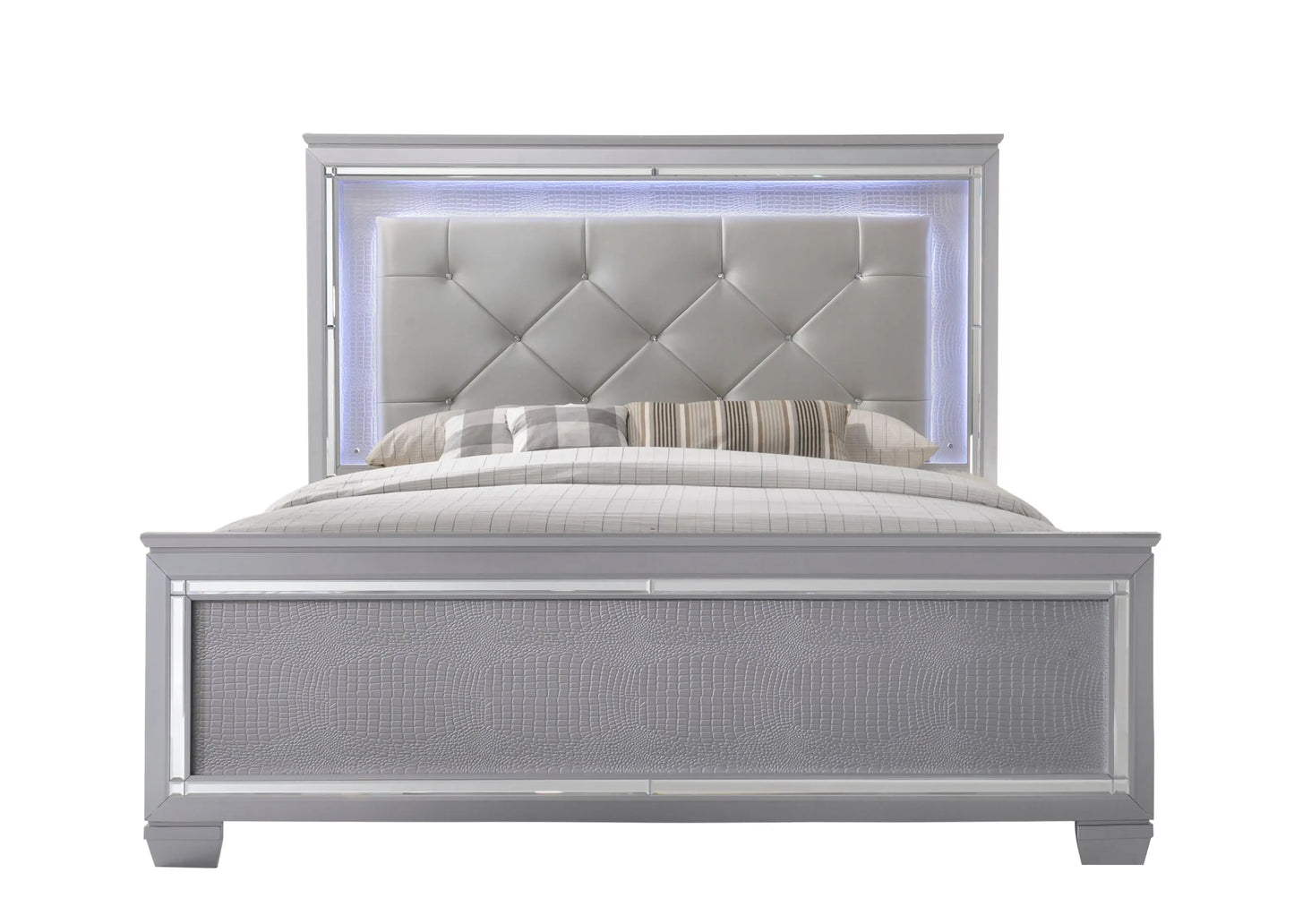 Lillian Silver LED Upholestered Bedroom Set Crown Mark