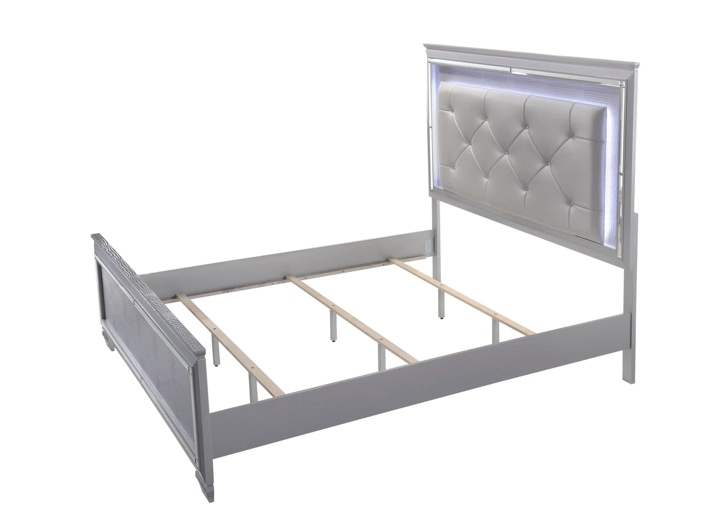 Lillian Silver LED Upholestered Bedroom Set Crown Mark