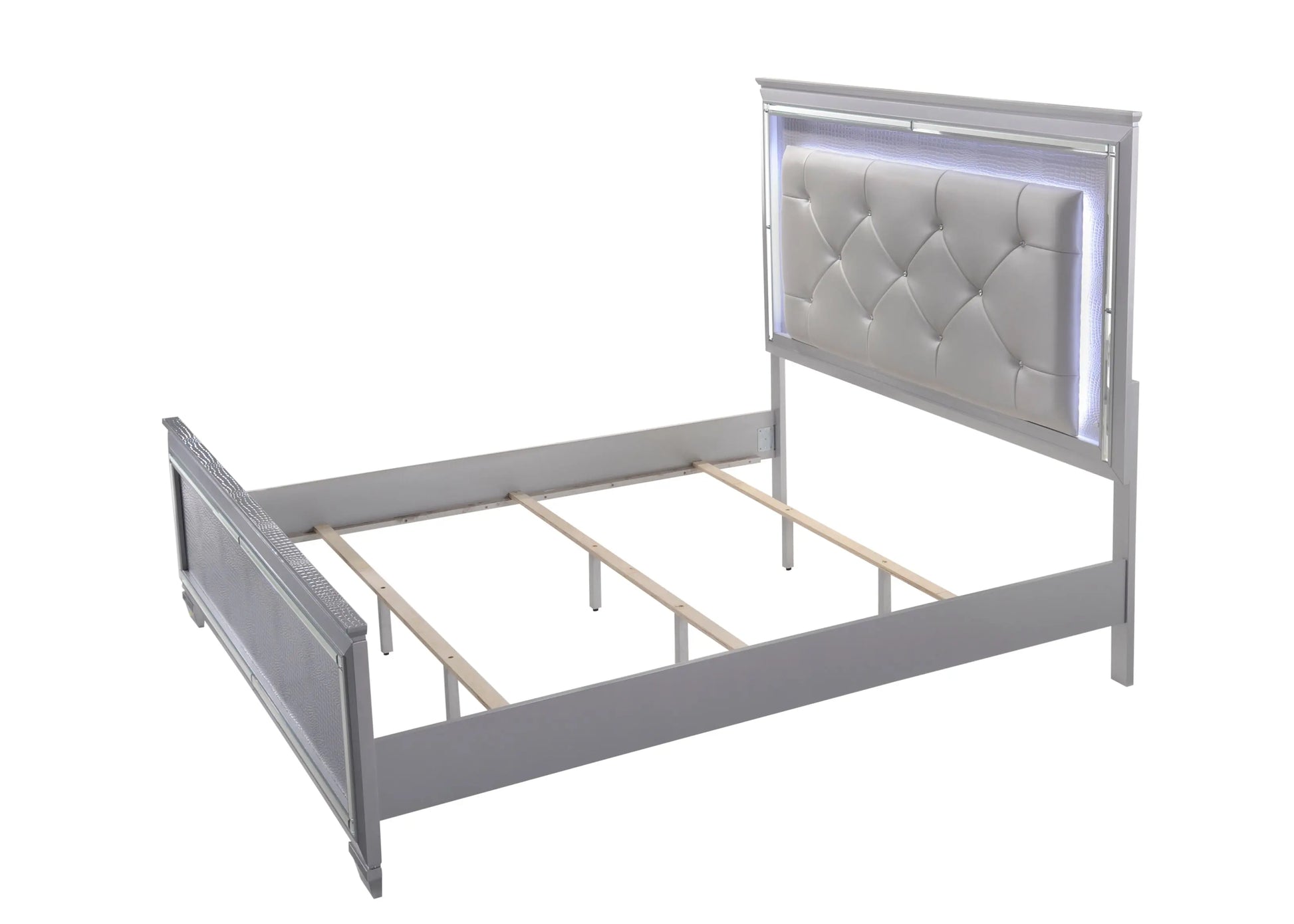 Lillian Silver LED Upholestered Bedroom Set Crown Mark