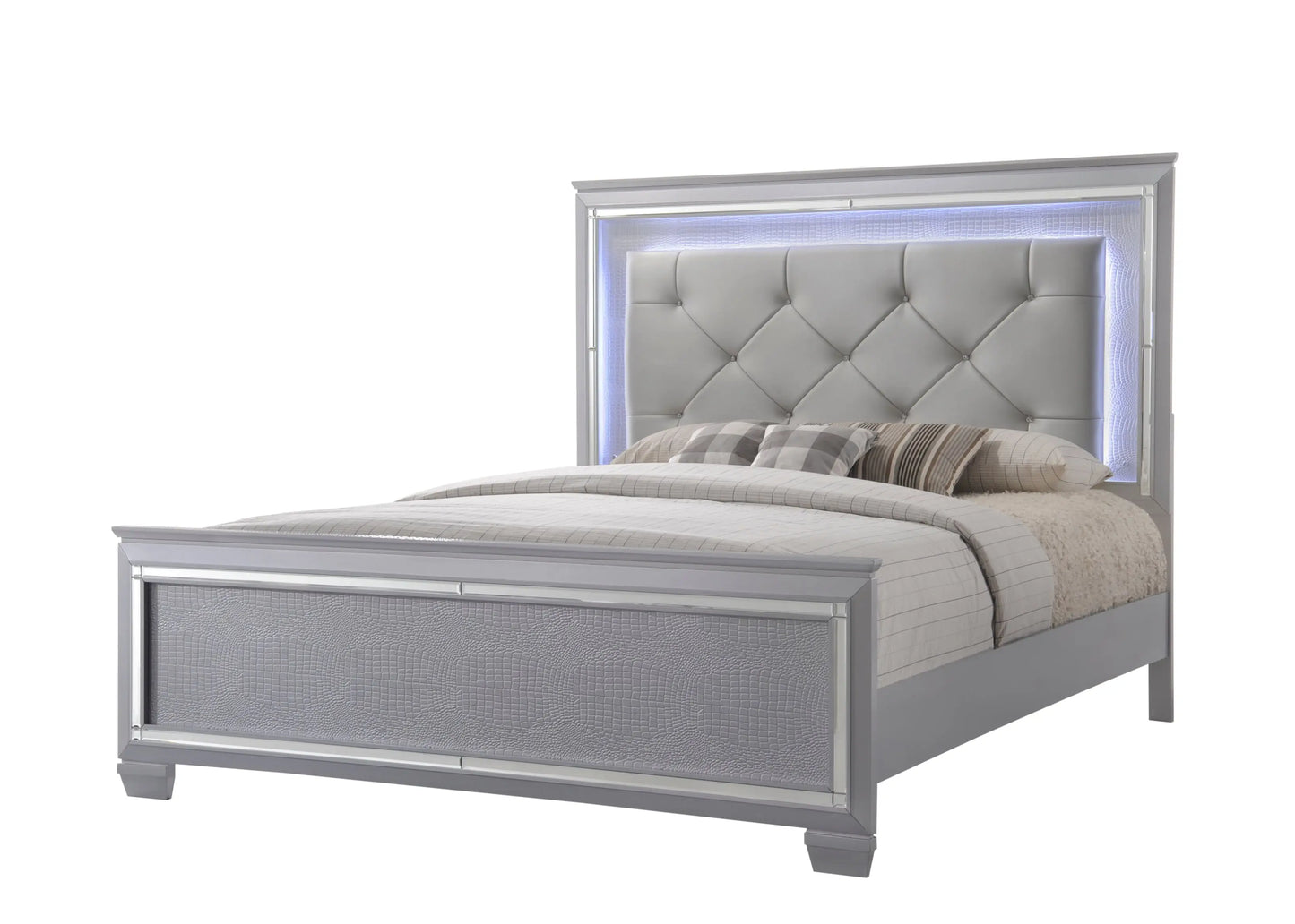 Lillian Silver LED Upholestered Bedroom Set Crown Mark