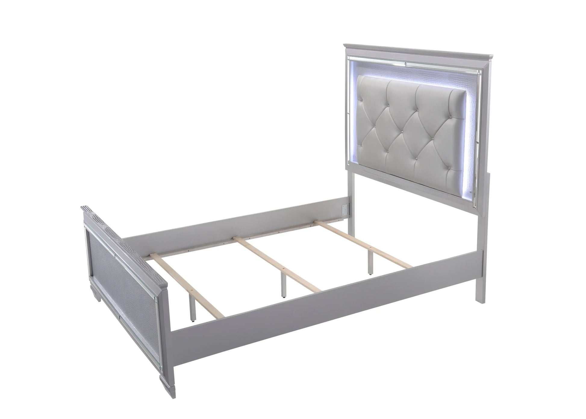 Lillian Silver Queen LED Upholestered Bed Crown Mark