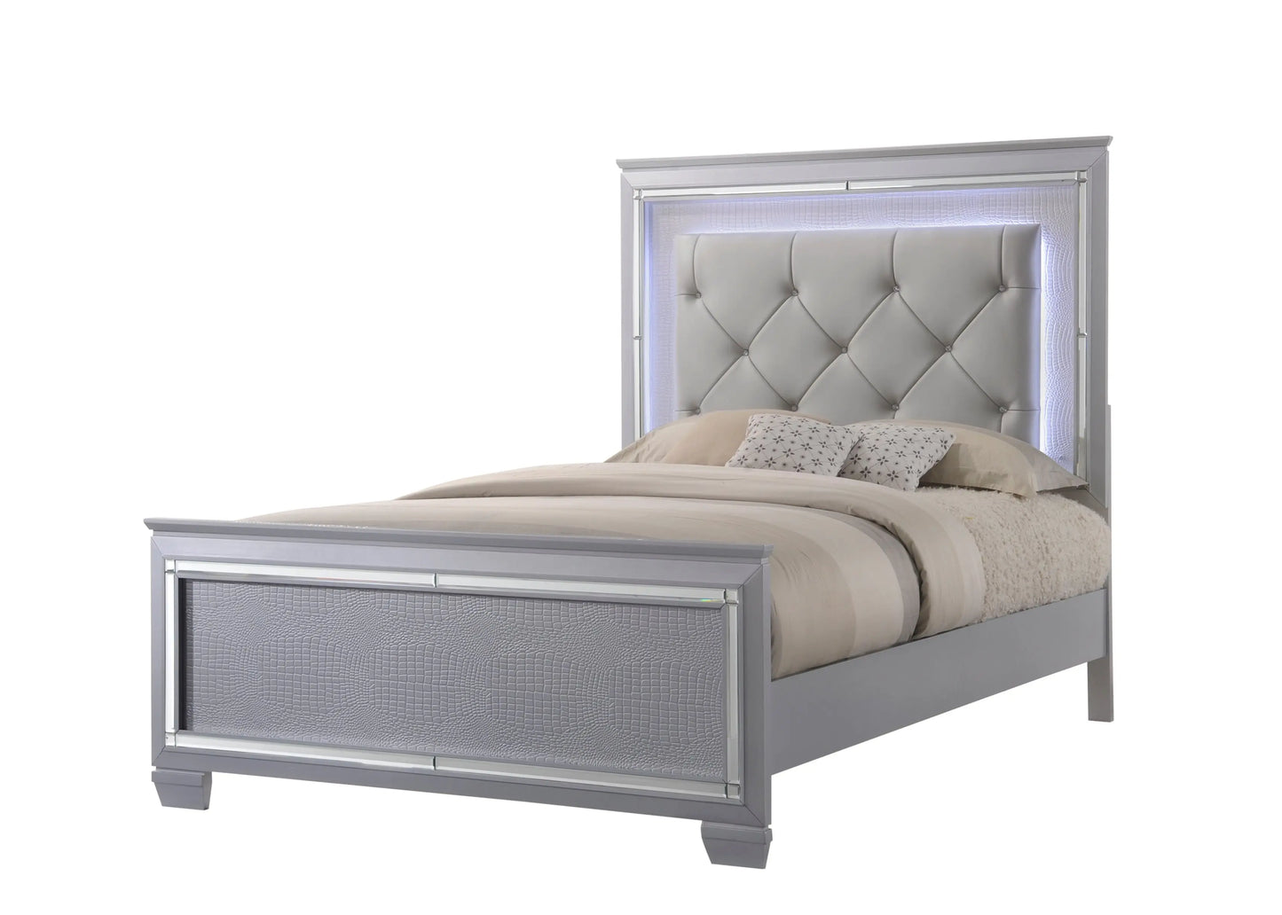 Lillian Silver LED Upholestered Bedroom Set Crown Mark