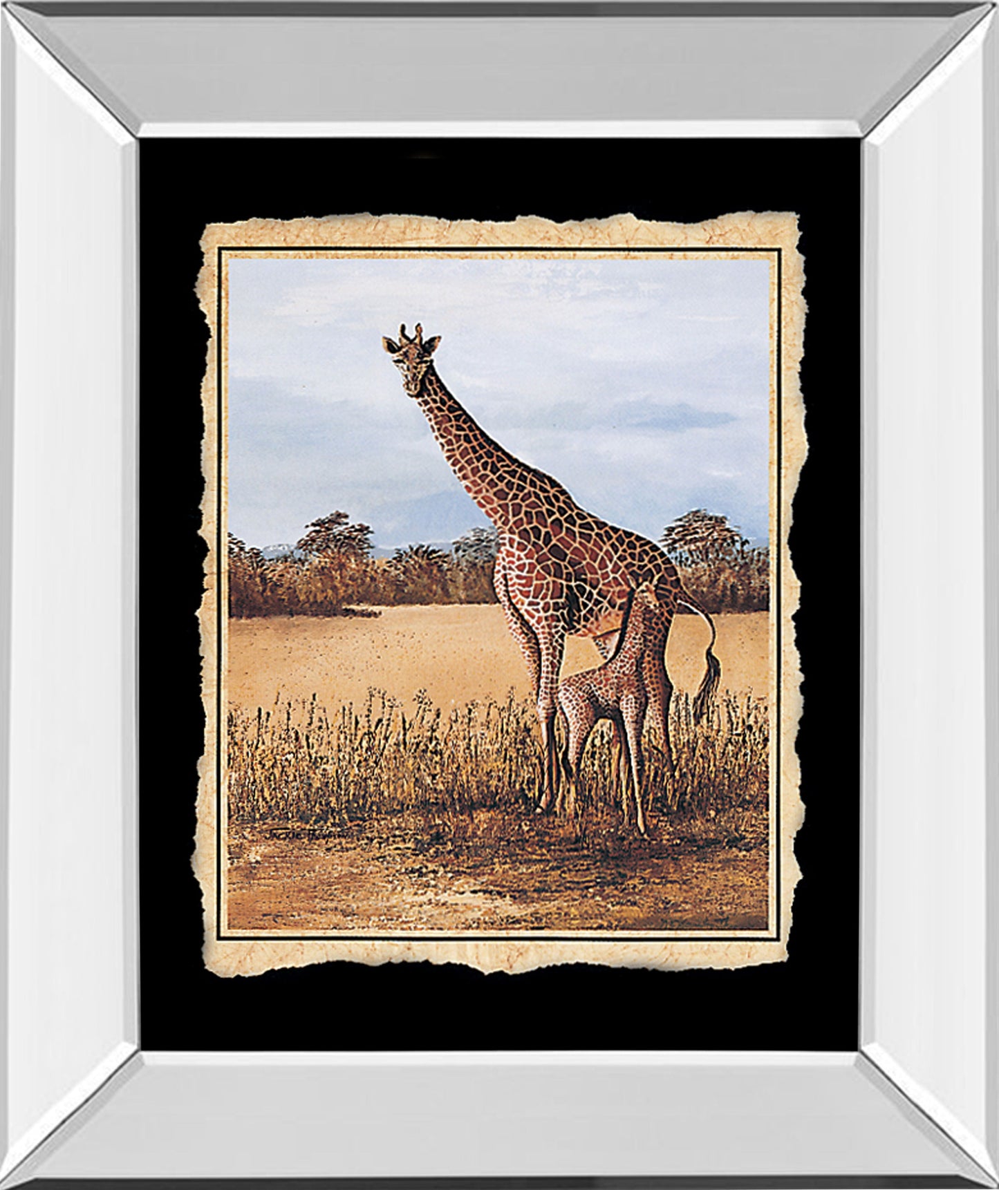 Giraffe - Mirror Framed Print Wall Art - Beige Classy Art