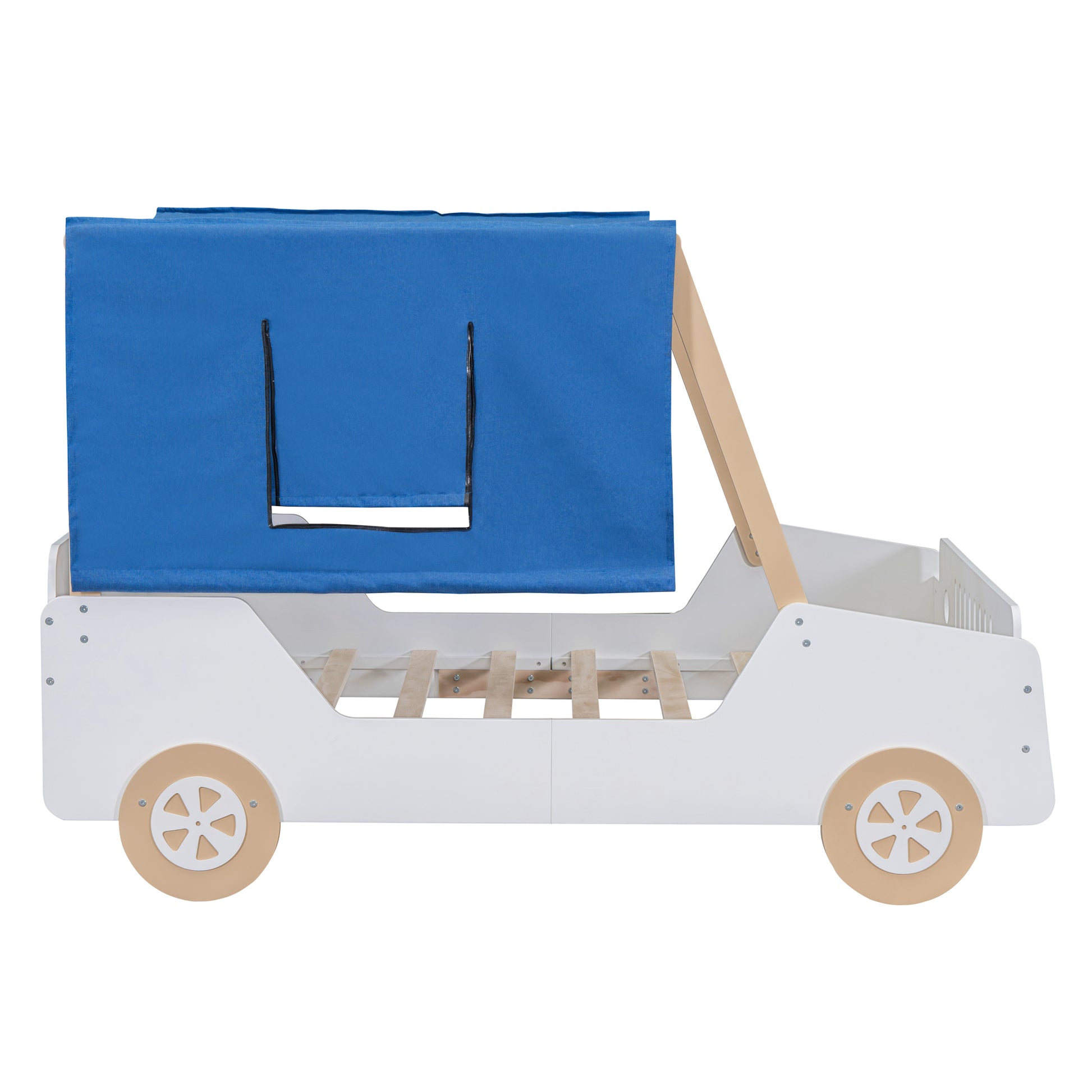 Full Size Car Shaped Bed with Tents,White+Natural House to Home Furnishings LLC