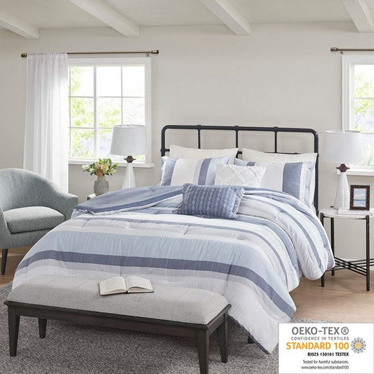 5 Piece Jacquard Comforter Set Blue Cal King Olliix.com