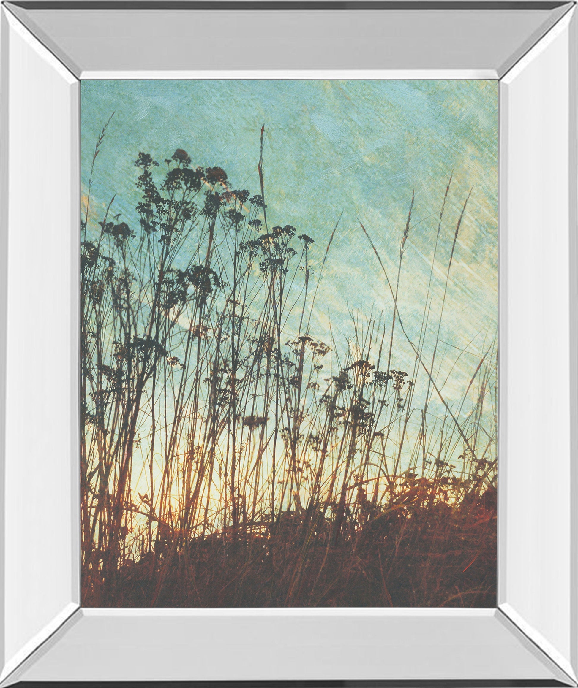 Wild Grass By Amy Melious - Mirror Framed Print Wall Art - Blue Classy Art