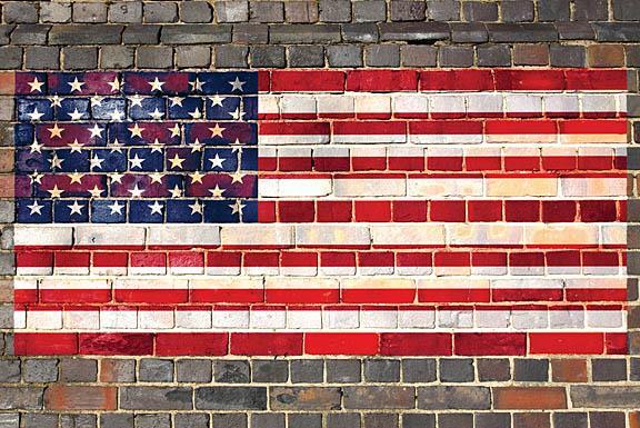 Usa Flag On Brick 2 By JG Studios - Red Classy Art