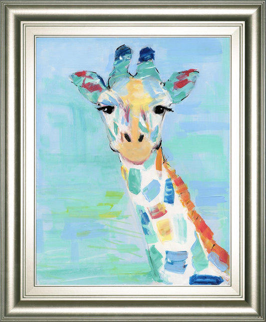 22x26 Cool Giraffe By Sally Swatland - Light Blue Classy Art