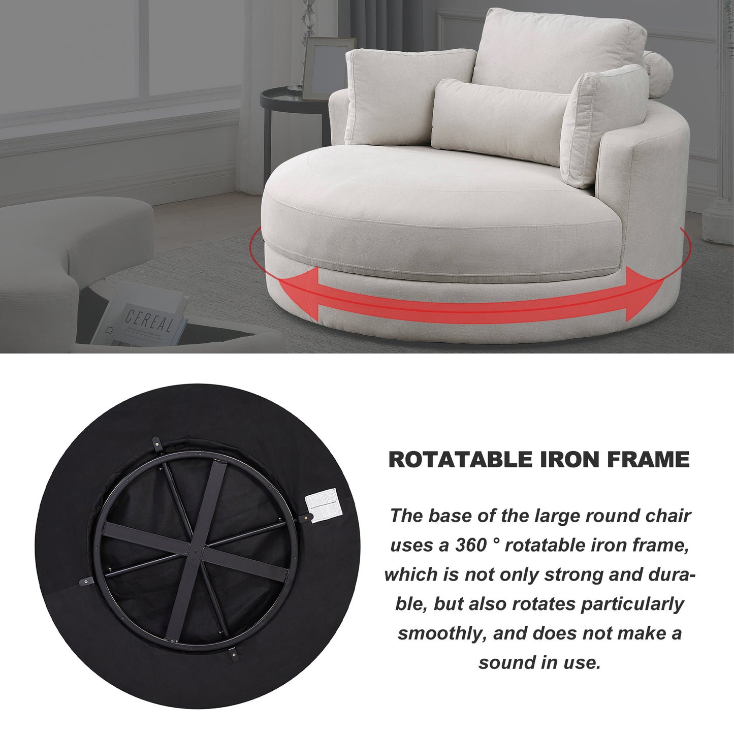 [Video] Welike Swivel Accent Barrel Modern Sofa Lounge Club Big Round Chair with Storage Ottoman Linen Fabric for Living Room Hotel with Pillows House to Home Furnishings LLC