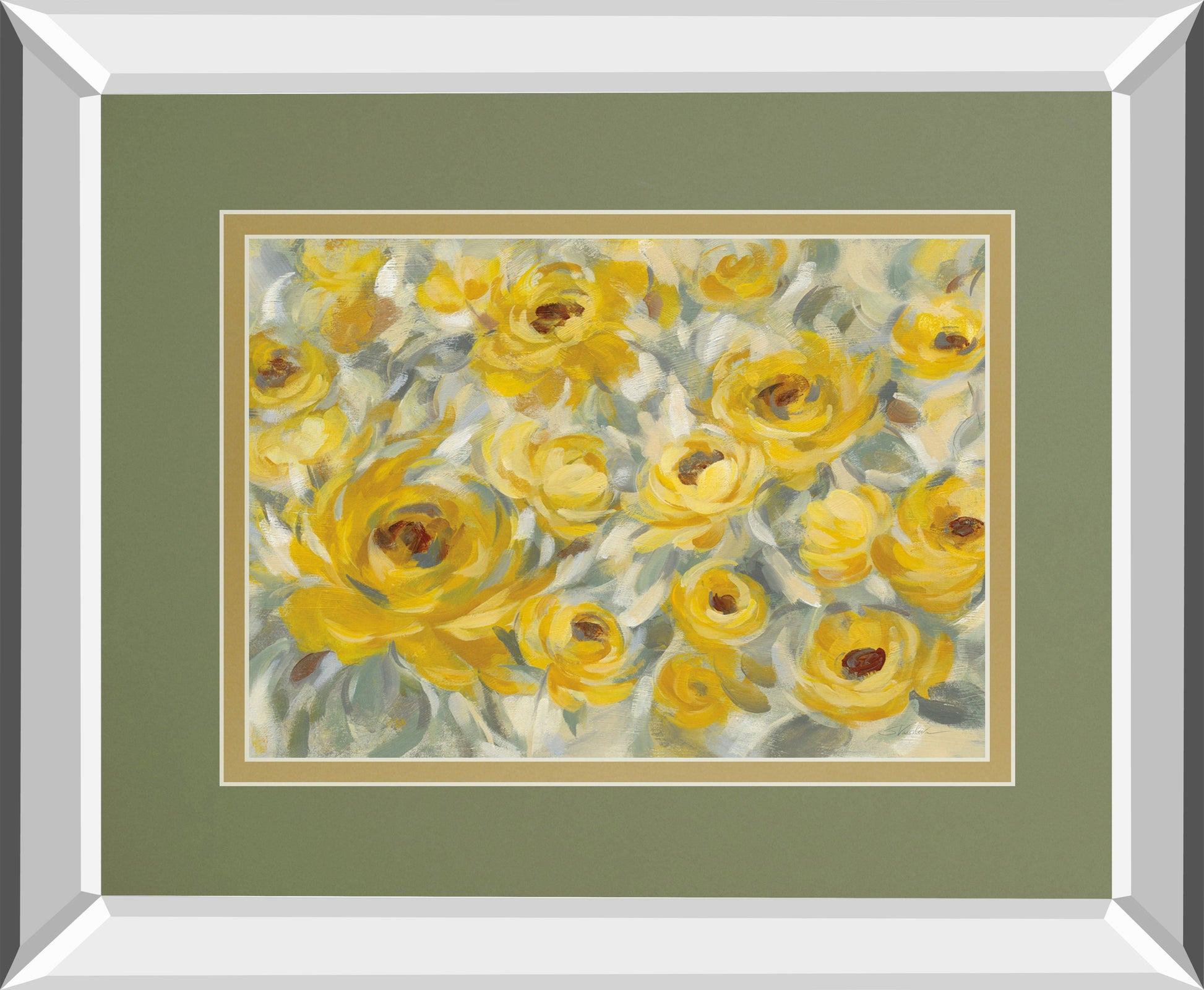 Yellow Roses By Silvia Vassileva Mirrored Frame - Yellow Classy Art