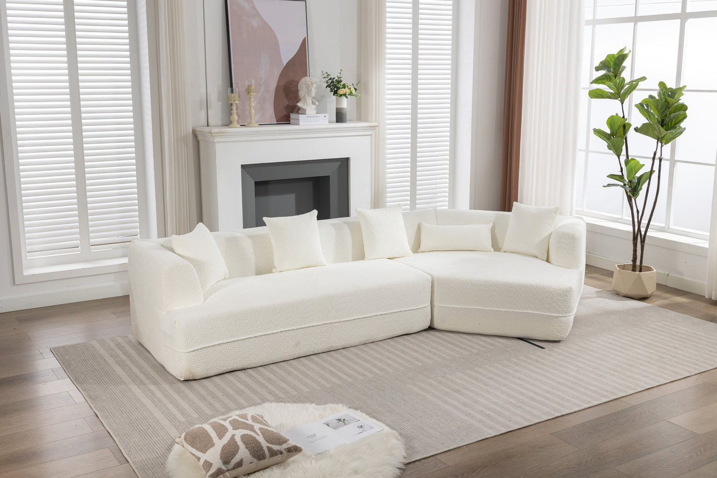 [VIDEO PROVIDED] Modular Living room sofa set, modern minimalist style sofa, salon upholstered sleeper sofa, 2 PC free combination, round fiber fabric, anti-wrinkle fabric, creamy-white House to Home Furnishings LLC