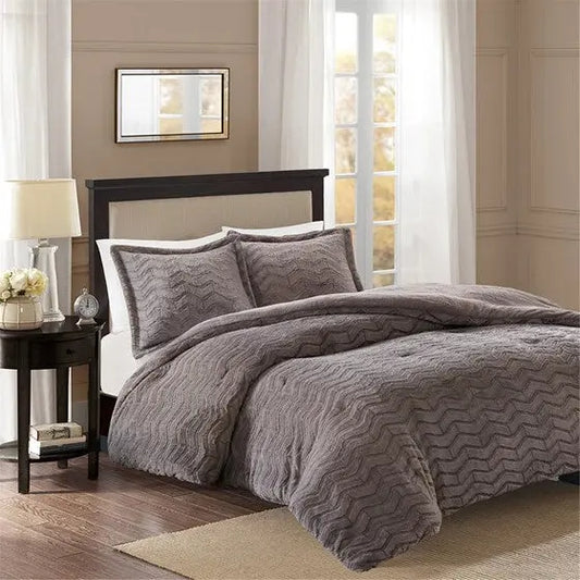 Plush Down Alternative Comforter Mini Set Grey Full/Queen Olliix.com