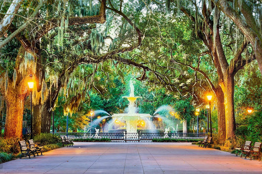 Tempered Glass With Foil - Forsyth Park Savannah - Green Classy Art