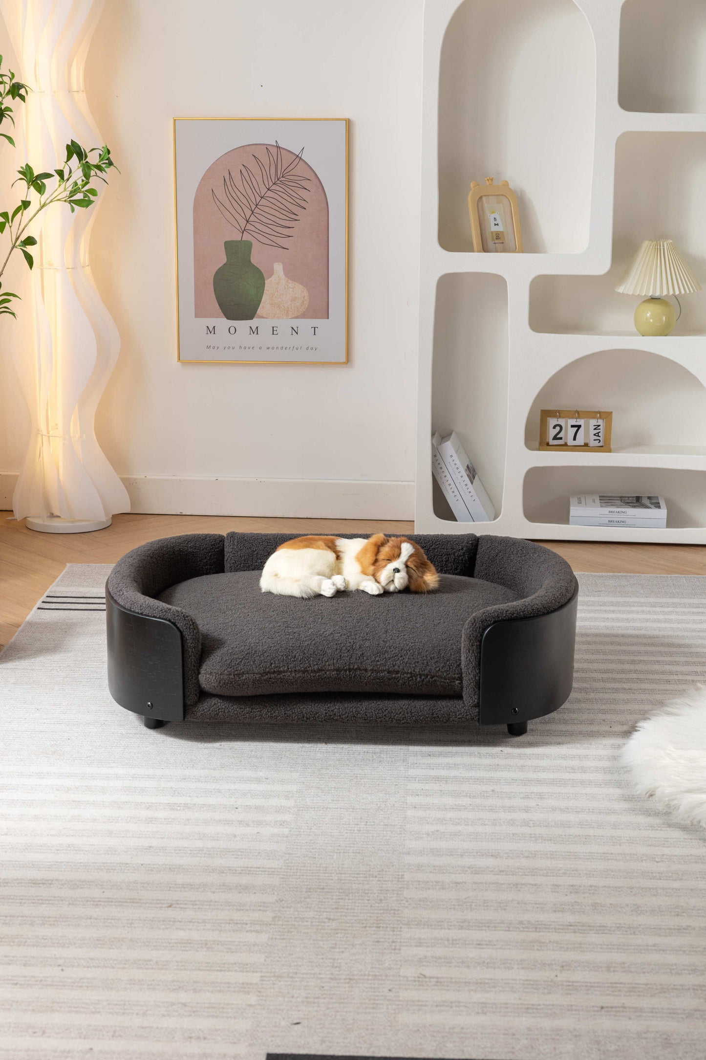 Scandinavian style Elevated Dog Bed Pet Sofa With Solid Wood legs and Black Bent Wood Back, Cashmere Cushion,Large Size House to Home Furnishings LLC