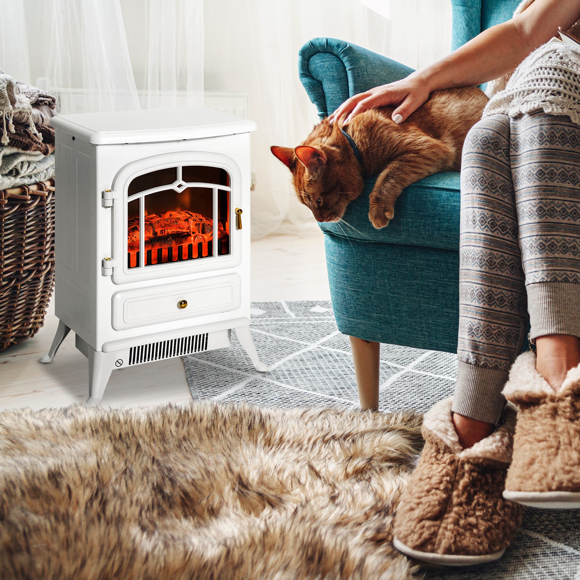 22" Electric Fireplace Heater, Freestanding Fire Place Stove with Realistic LED Flames and Logs, and Overheating Protection, 750W/1500W, White House to Home Furnishings LLC